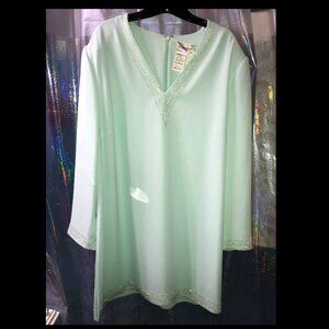 Rare Vintage Mint Green Beaded Cocktail Dress by Frank Usher - NWT size US16